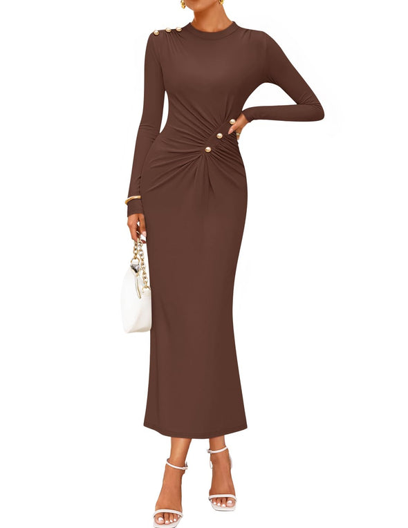 ZESICA Mock Neck Bodycon Ruched Knit Elegant Party Dresses