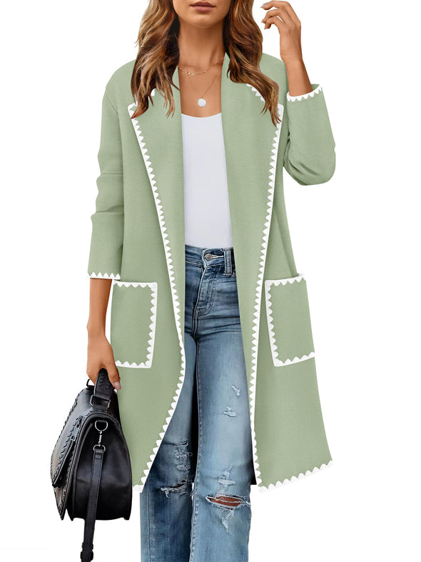 ZESICA Open Front Long Cardigan Sweater Casual Lapel Coatigan Coat