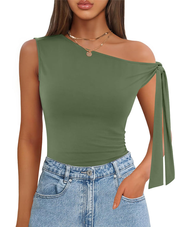 ZESICA Off Shoulder Sleeveless Knit Slim Fit Cute Tank Top