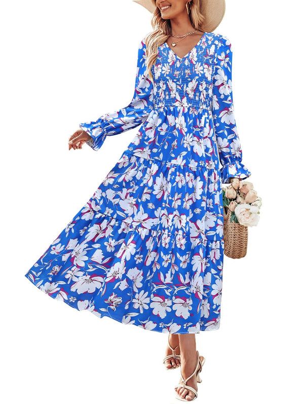 ZESICA Floral Boho V Neck A-Line Flowy Wedding Guest Dresses