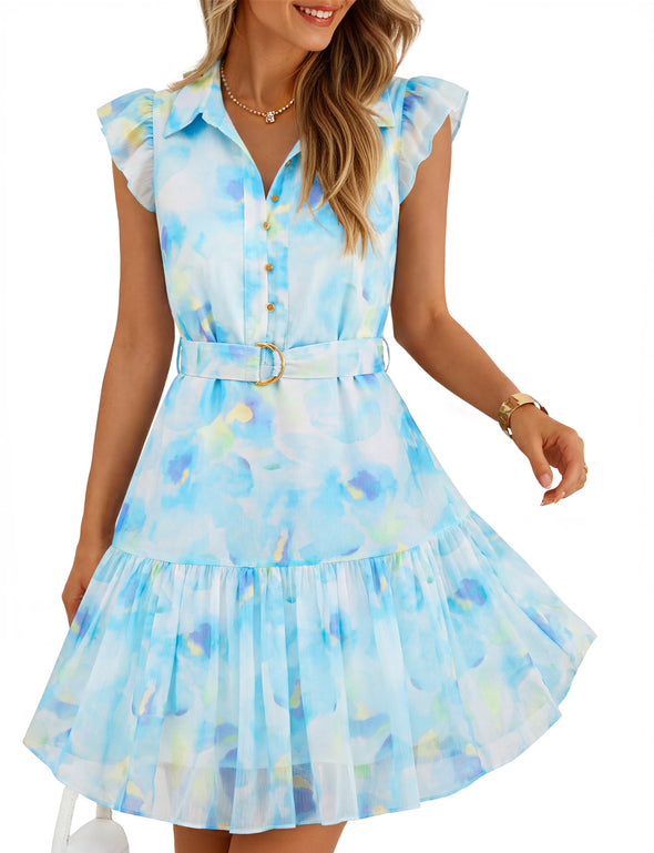 summer floral printed defined waist blue vacation mini dress summer floral printed defined waist blue vacation mini dress Penny Lane Blue Floral Print Mini Dress -