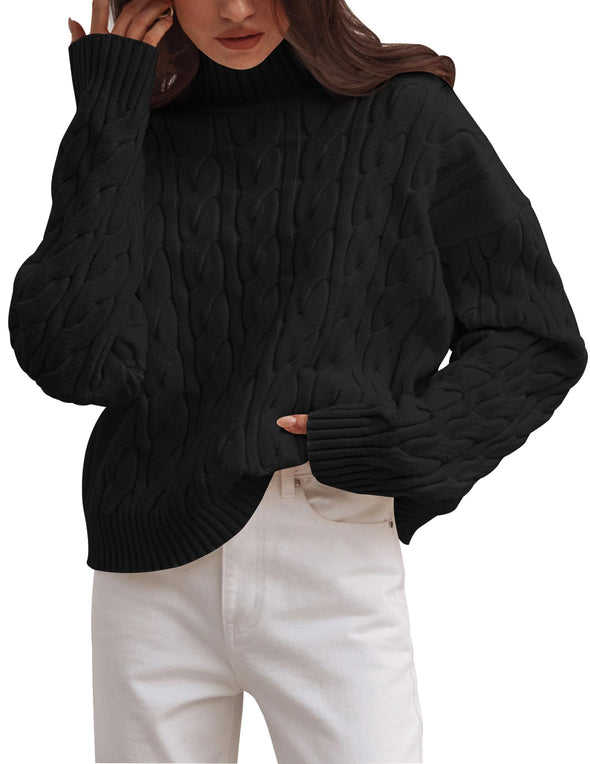 ZESICA Long Sleeve Mock Neck Solid Chunky Pullover Sweater