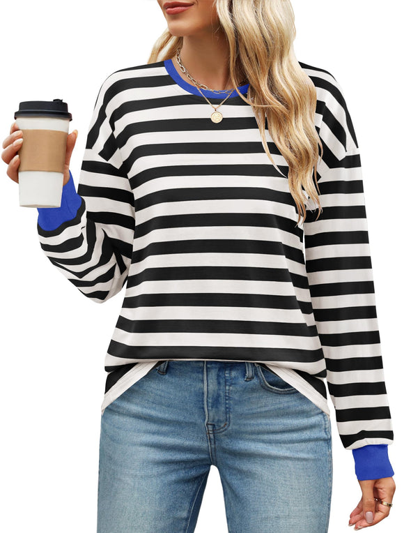 ZESICA Striped Shirts Fall Crewneck Casual Loose Fit Tunic Tops