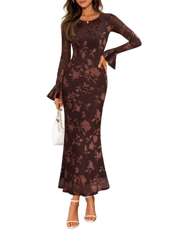 ZESICA Floral Bodycon Mesh Wedding Guest Cocktail Party Dresses