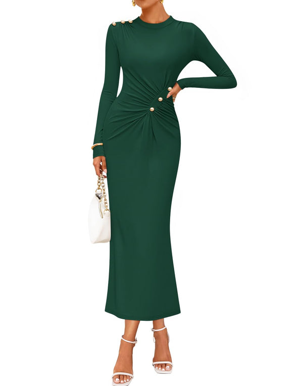ZESICA Mock Neck Bodycon Ruched Knit Elegant Party Dresses