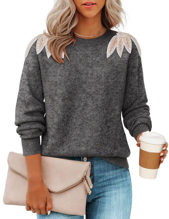 ZESICA Crew Neck Knit Loose Pullover Tops Winter Trendy Outfits