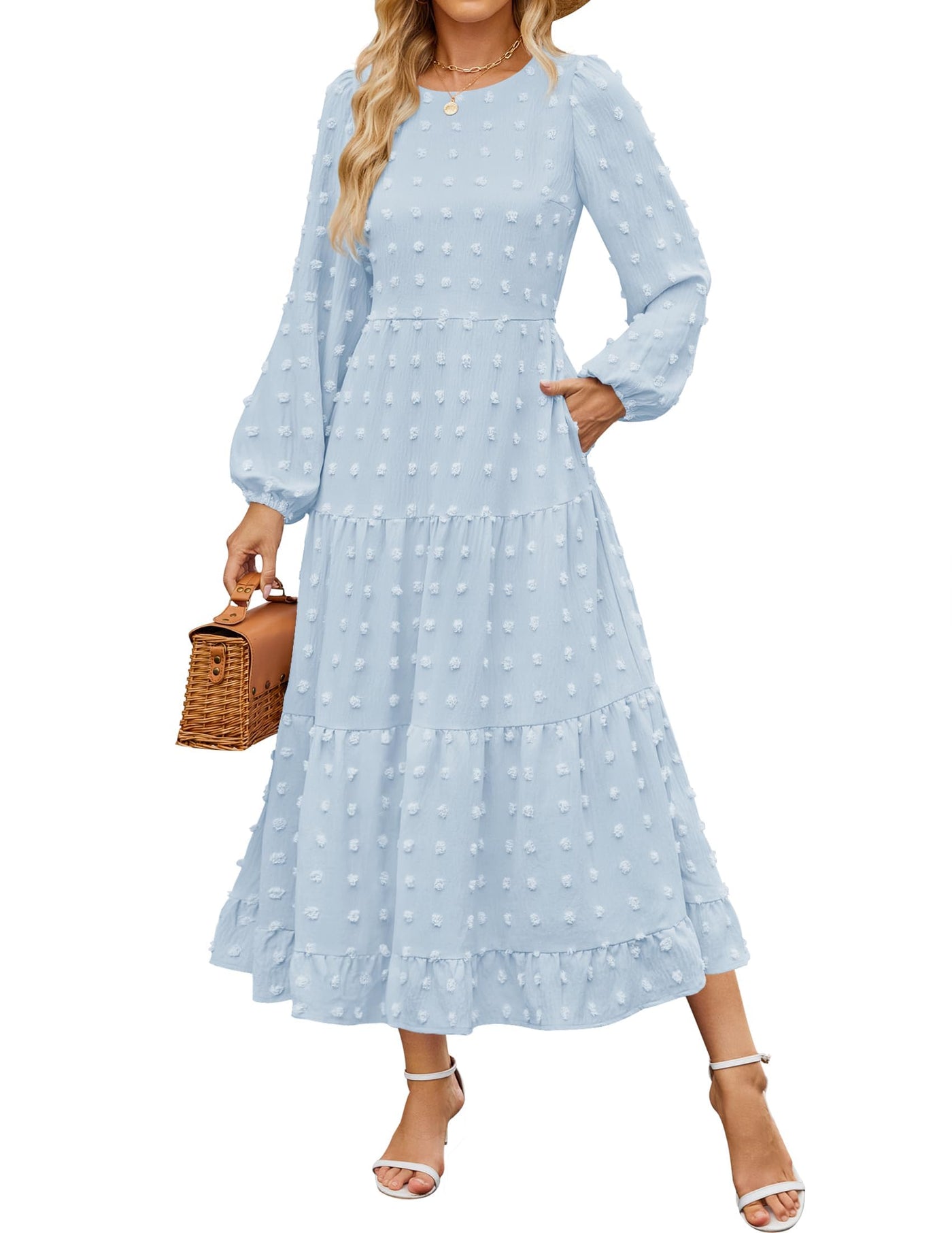ZESICA Swiss Dot Tiered Flowy A Line Wedding Guest Dress zesica ZESICA Swiss Dot Tiered Flowy A Line Wedding Guest Dress zesica