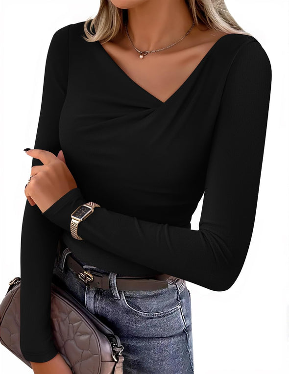 ZESICA Asymmetrical Neck Ruched Slim Fit Casual Tops