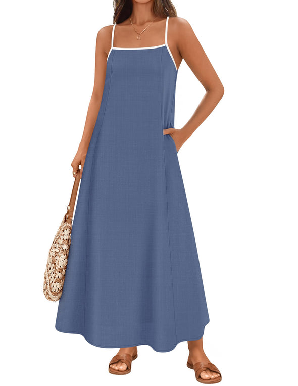 ZESICA Boho Sleeveless Spaghetti Straps Beach Party Long Dresses