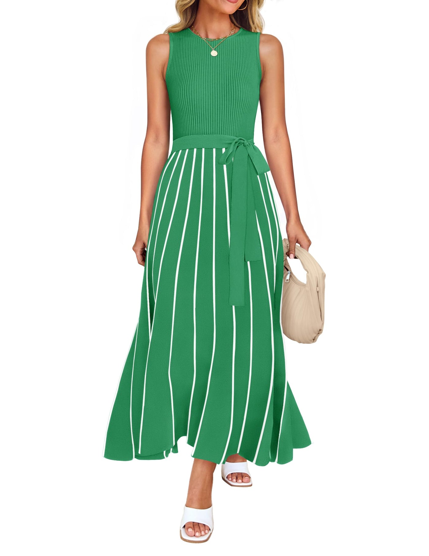 ZESICA Crewneck Ribbed Knit Tie Waist A Line Swing Dresses zesica ZESICA Crewneck Ribbed Knit Tie Waist A Line Swing Dresses zesica