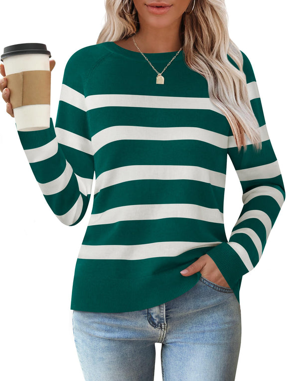 ZESICA Lightweight Striped Crewneck Ribbed Knit Shirts