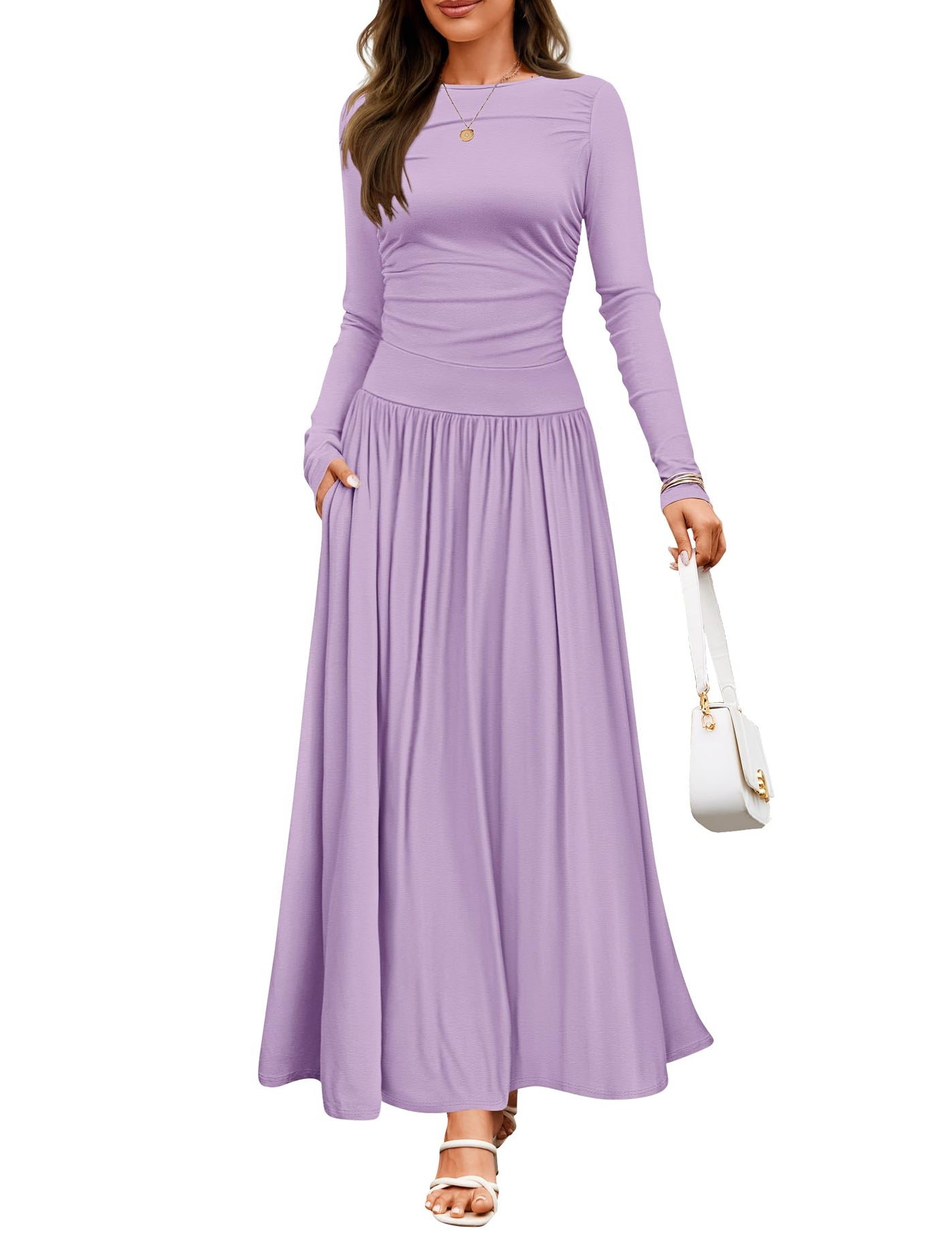 ZESICA Fall Crewneck Knit Slim Swing Pleated Dresses zesica ZESICA Fall Crewneck Knit Slim Swing Pleated Dresses zesica