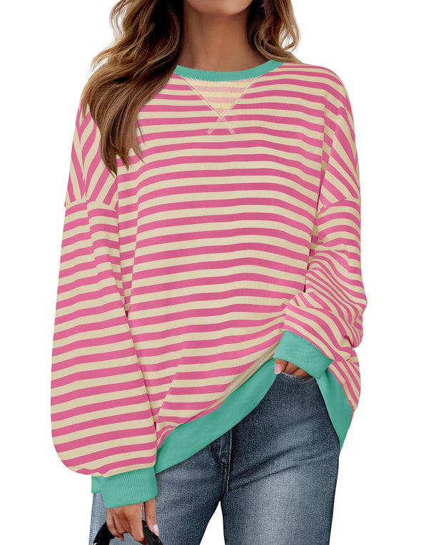 ZESICA Womens Casual Striped Pullover Long Sleeve Shirts Crewneck Sweatshirts