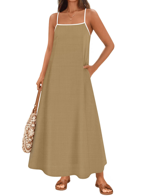 ZESICA Boho Sleeveless Spaghetti Straps Beach Party Long Dresses