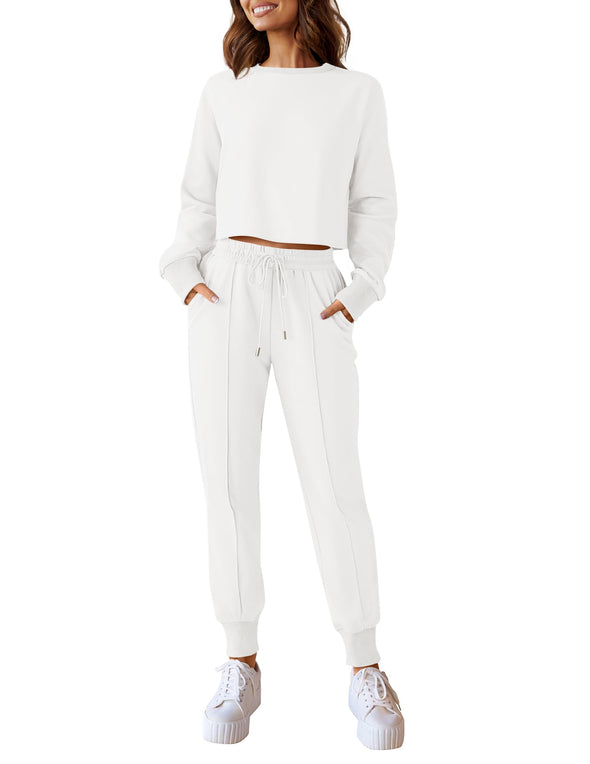 ZESICA Crop Top and Pants Jogger Long Sleepwear Loungewear