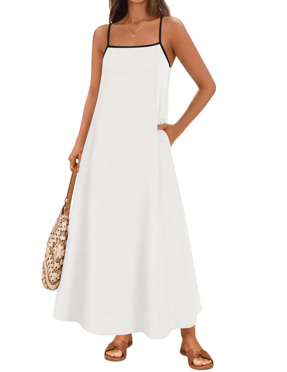 ZESICA Boho Sleeveless Spaghetti Straps Beach Party Long Dresses