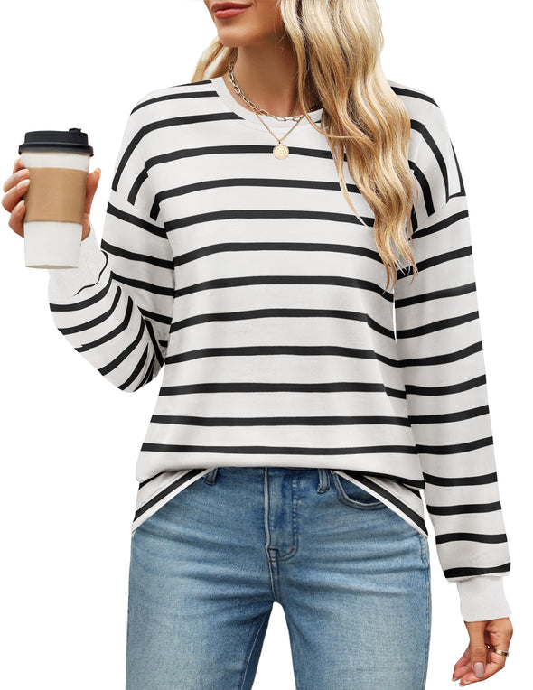 ZESICA Striped Shirts Fall Crewneck Casual Loose Fit Tunic Tops