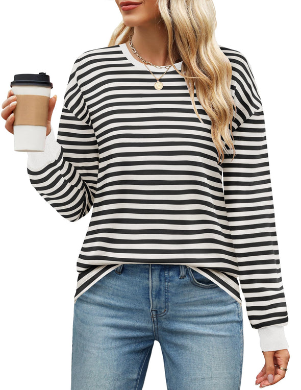 ZESICA Striped Shirts Fall Crewneck Casual Loose Fit Tunic Tops