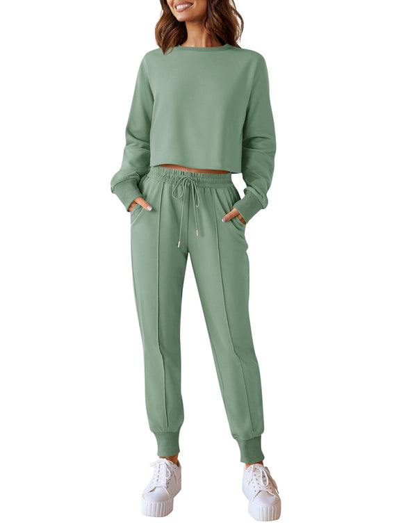 ZESICA Crop Top and Pants Jogger Long Sleepwear Loungewear