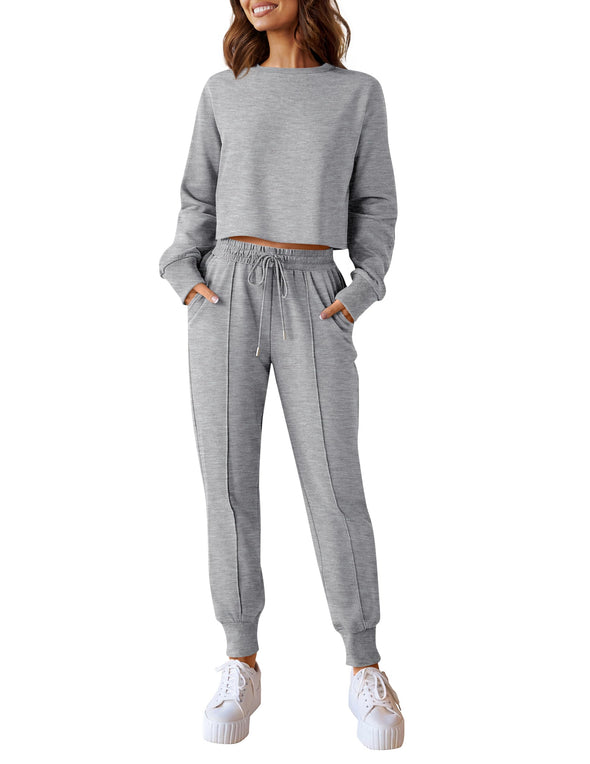 ZESICA Crop Top and Pants Jogger Long Sleepwear Loungewear