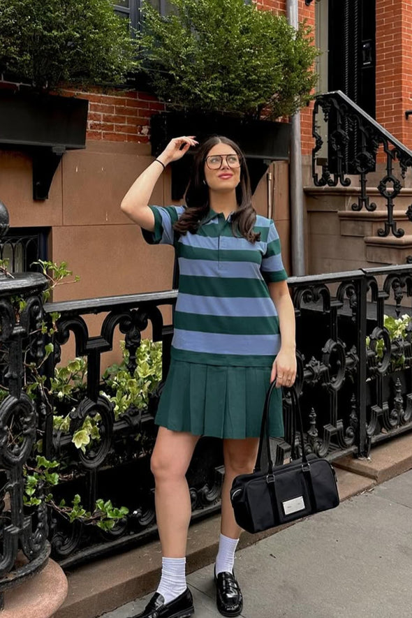 ZESICA Short Sleeve Tunic Shirt Striped V Neck Pleated Y2K Mini Dresses