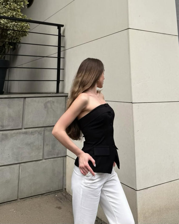 ZESICA Trendy Strapless Blazer Summer Dressy Tube Vest Tops