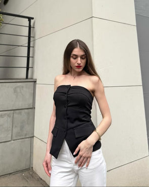 ZESICA Trendy Strapless Blazer Summer Dressy Tube Vest Tops