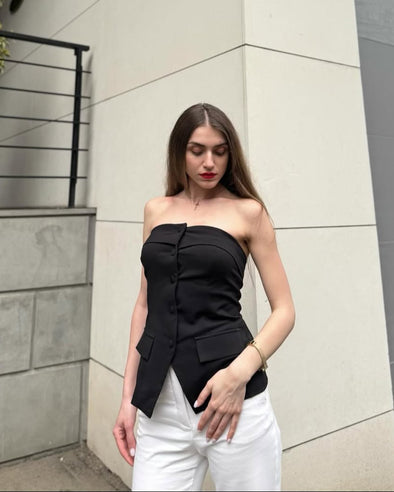 ZESICA Trendy Strapless Blazer Summer Dressy Tube Vest Tops
