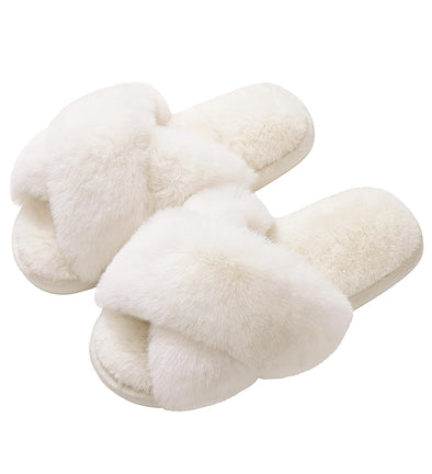 ZESICA Women's Fuzzy Slippers Memory Foam Cozy Furry House Cross Band Slipper Open Toe Fluffy Indoor Shoes