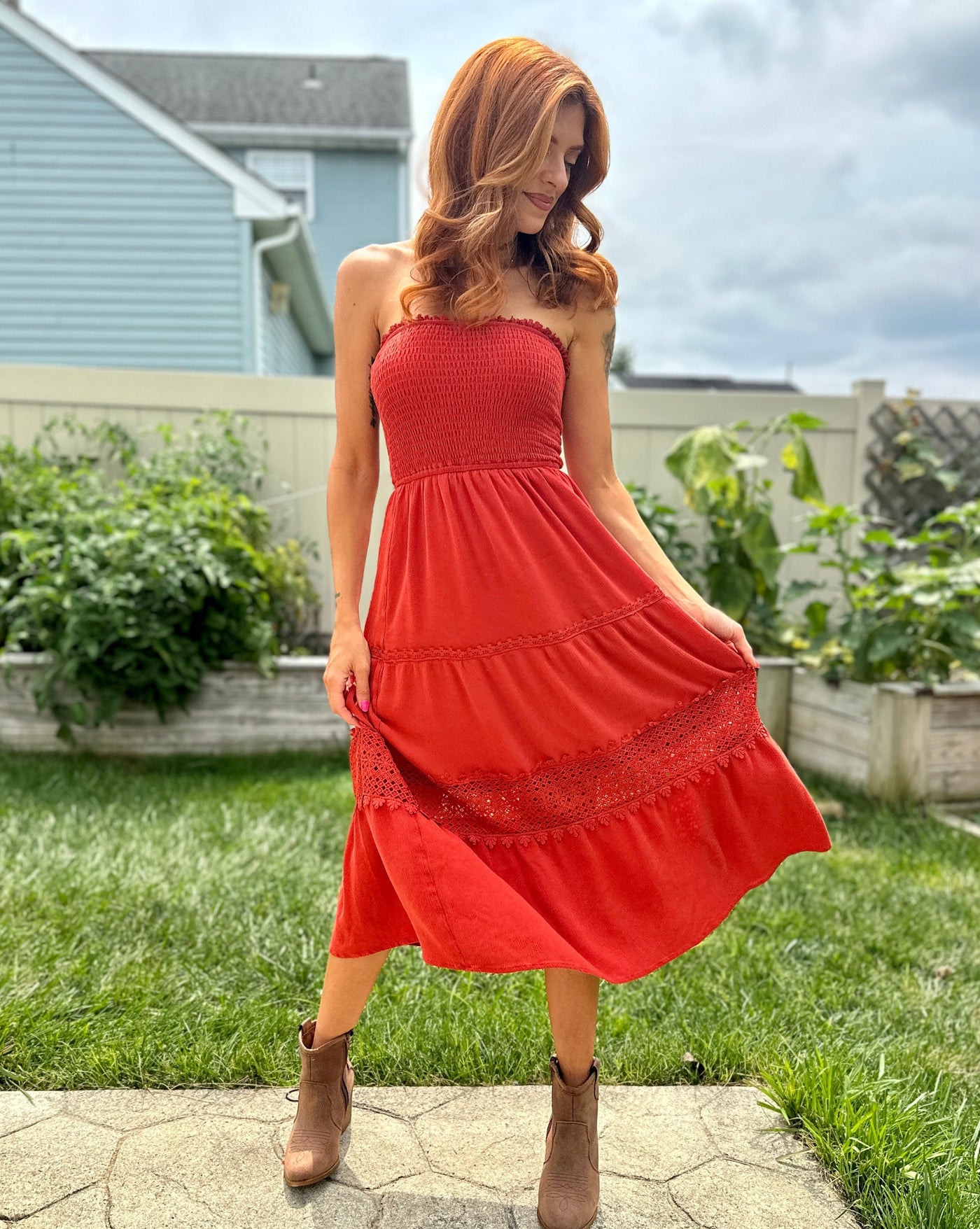 ZESICA Bohemian Strapless Lace Trim Backless Maxi Dress zesica ZESICA Bohemian Strapless Lace Trim Backless Maxi Dress zesica