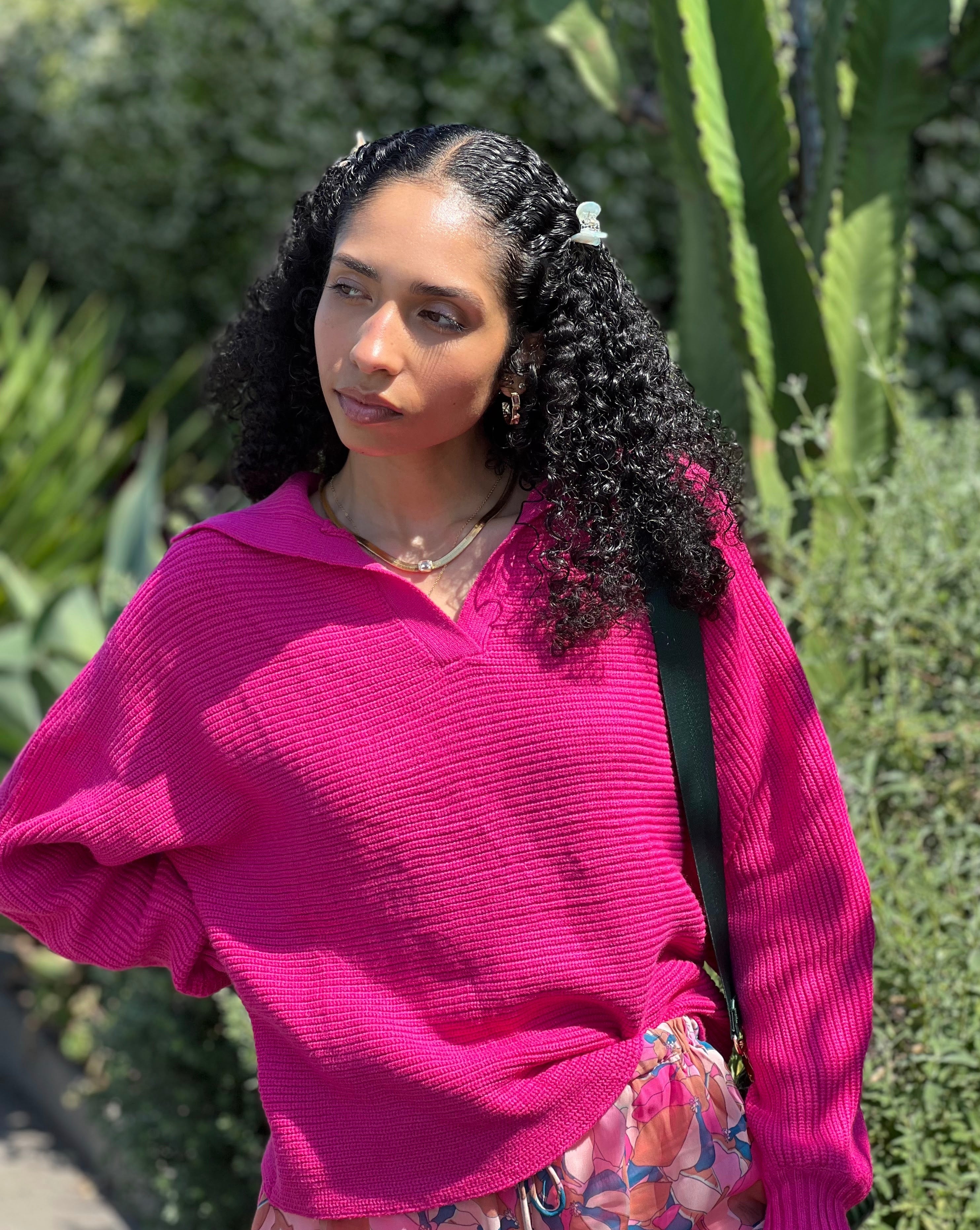 ZESICA Collar V Neck Long Sleeve Ribbed Knit Sweater – zesica