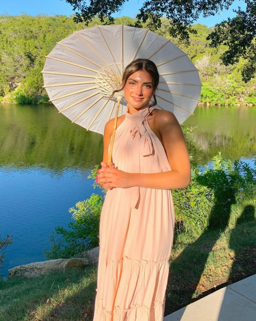 ZESICA Halter Sleeveless Pleated Flowy Maxi Dress zesica ZESICA Halter Sleeveless Pleated Flowy Maxi Dress zesica