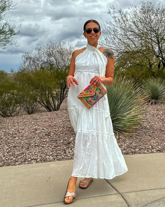 ZESICA Halter Sleeveless Pleated Flowy Maxi Dress zesica ZESICA Halter Sleeveless Pleated Flowy Maxi Dress zesica
