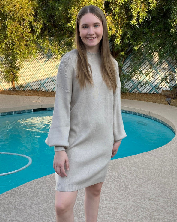 ZESICA Turtleneck Long Lantern Sleeve Knit Pullover Sweater Dress