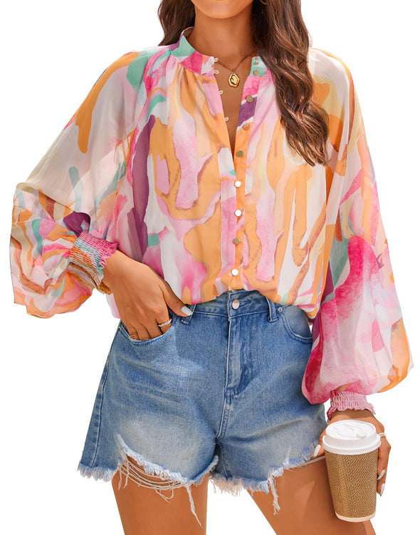 ZESICA Women's Floral Print Blouse Long Sleeve Button Down Casual Fall Boho Shirts