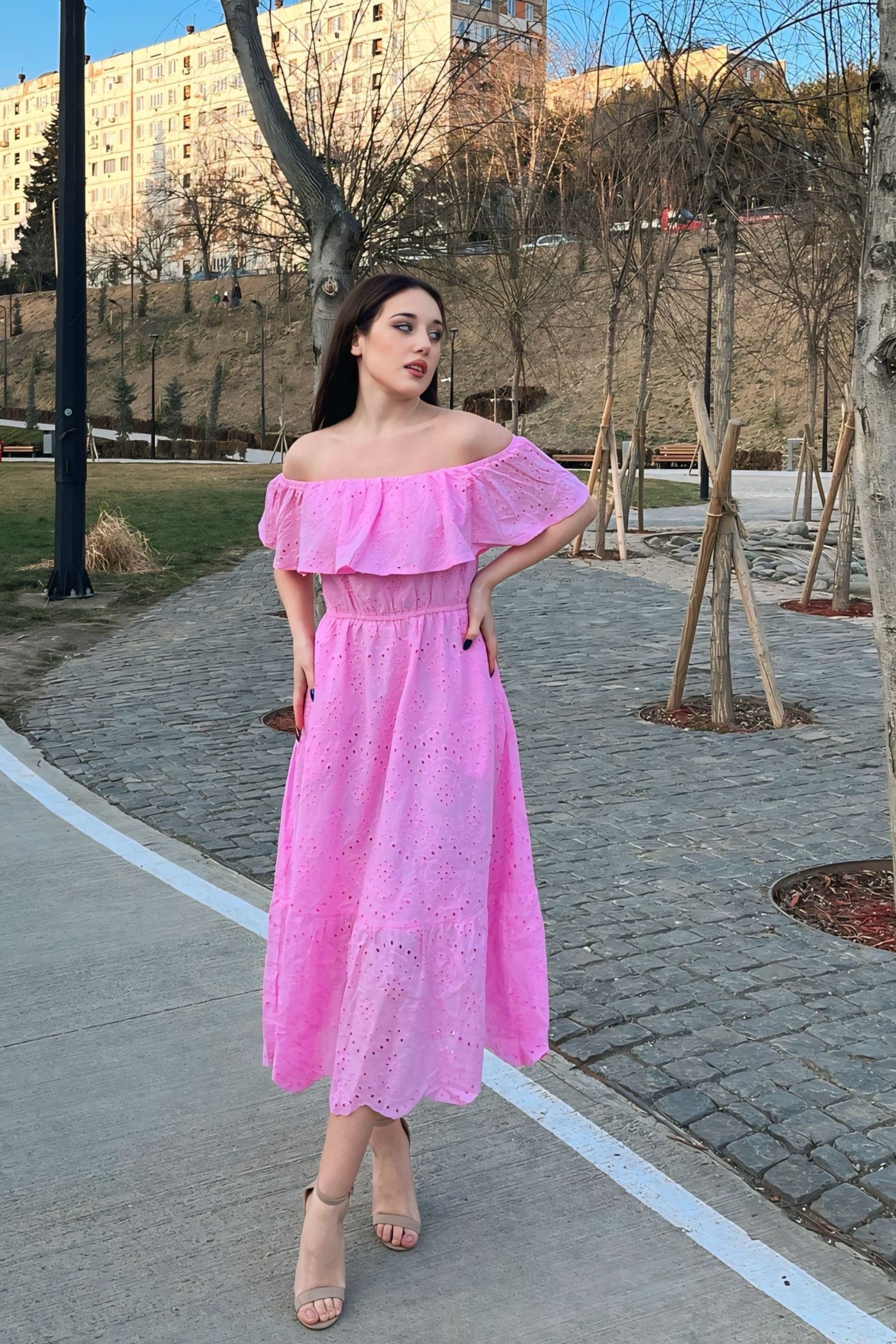 ZESICA Off Shoulder Ruffle Short Sleeve High Waist Hollow Dresses zesica ZESICA Off Shoulder Ruffle Short Sleeve High Waist Hollow Dresses zesica