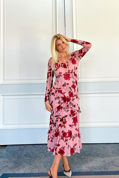 ZESICA Fall Floral Boho Bodycon V Neck Ruffle Wedding Dresses