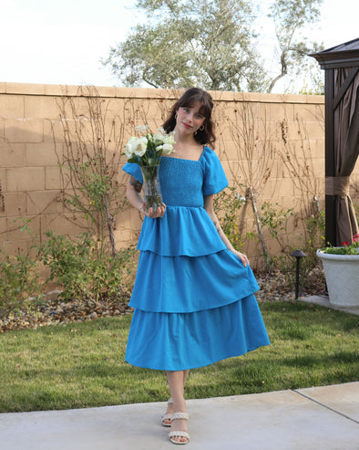 ZESICA Boho Short Puff Sleeve Flowy A Line Tiered Dresses