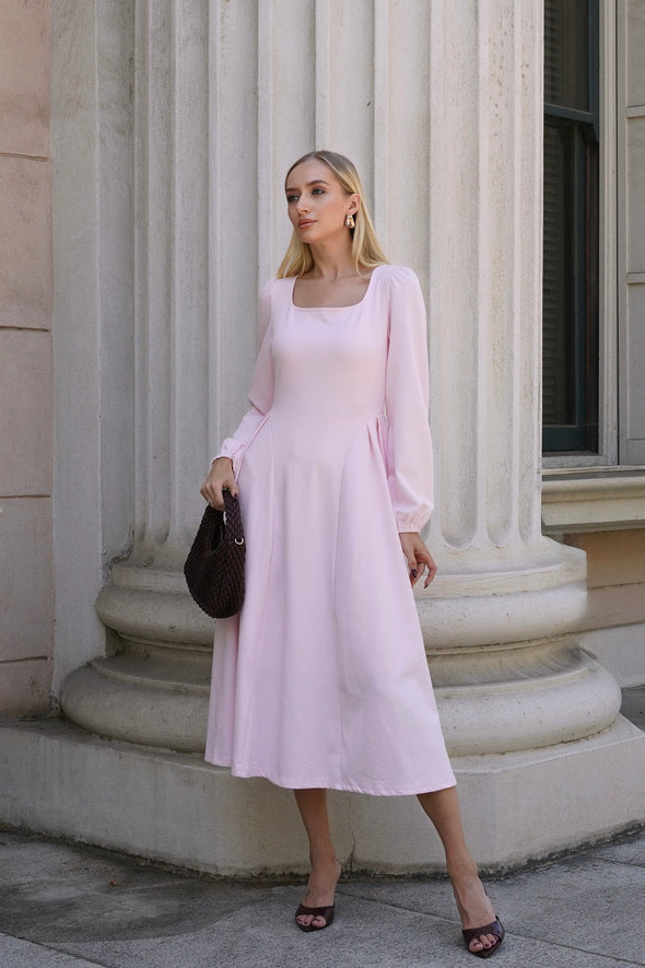 ZESICA Fall Square Neck Swing A Line Wedding Guest Evening Prom Dress