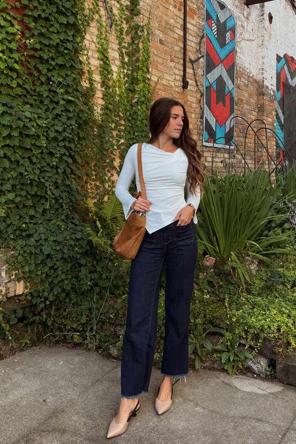 ZESICA Long Sleeve Y2K Asymmetrical Ruched Fitted Shirts