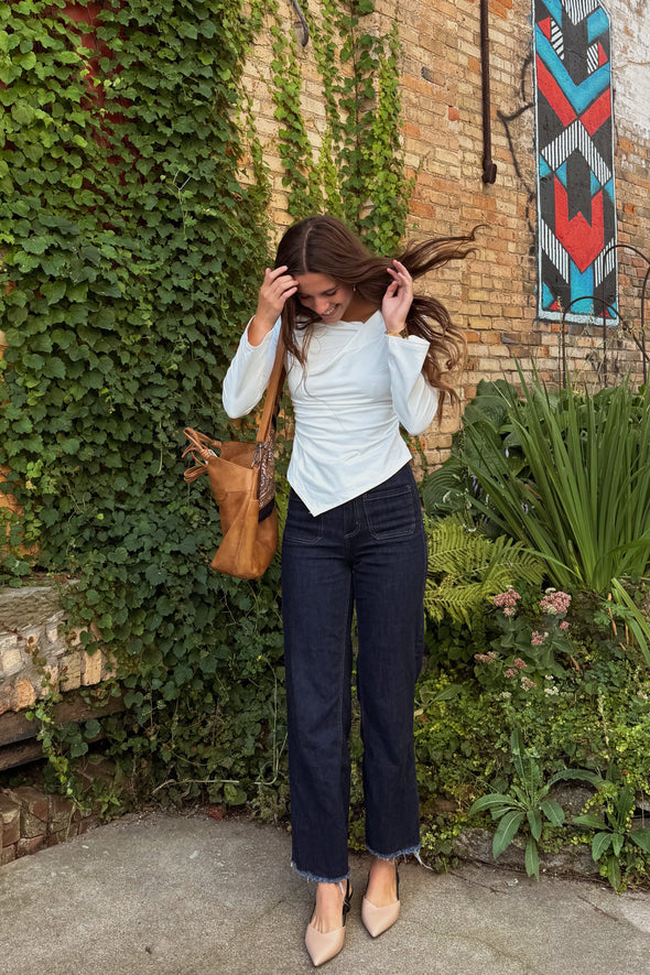 ZESICA Long Sleeve Y2K Asymmetrical Ruched Fitted Shirts