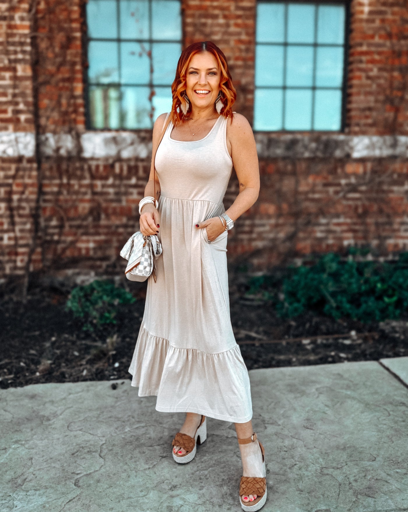 ZESICA Sleeveless Square Neck Tiered Swing Maxi Dress zesica ZESICA Sleeveless Square Neck Tiered Swing Maxi Dress zesica