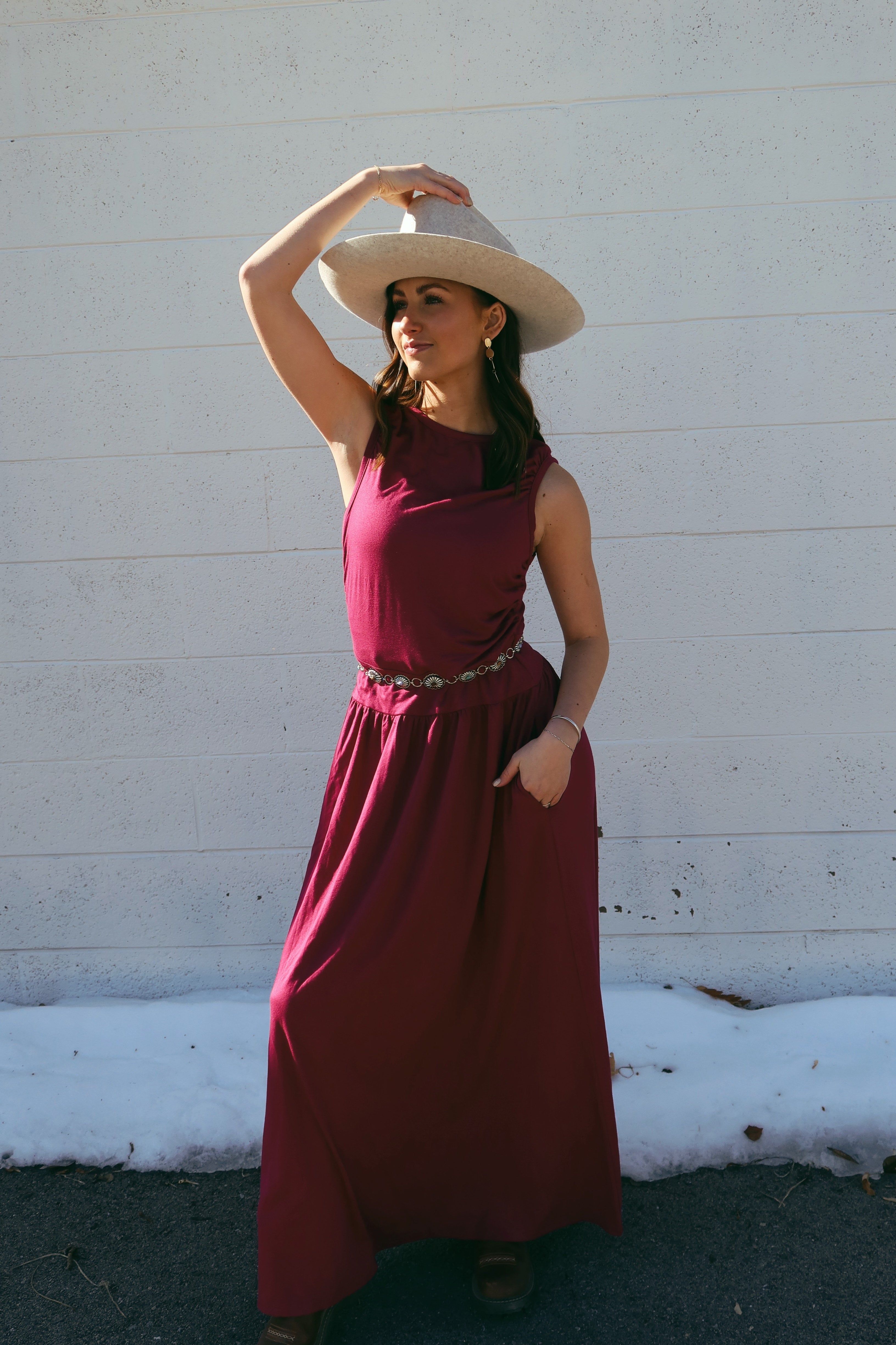 ZESICA Casual Crewneck Pleated Flowy Long Dress with Pockets zesica ZESICA Casual Crewneck Pleated Flowy Long Dress with Pockets zesica