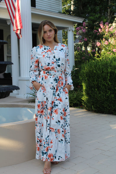 ZESICA Floral Print V Neck Empire Waist A Line Tiered Boho Dresses