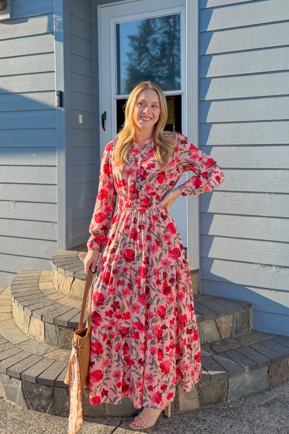 ZESICA Floral Print V Neck Empire Waist A Line Tiered Boho Dresses
