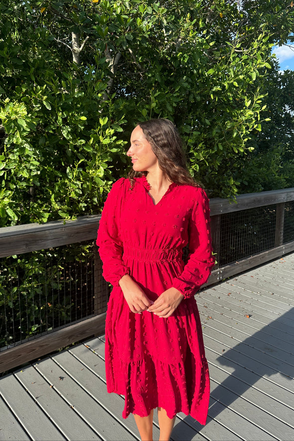ZESICA Boho V Neck Swiss Dot Tiered Flowy Swing Dress
