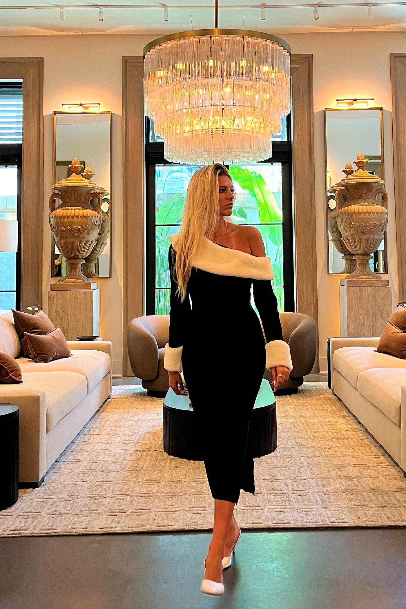 ZESICA Formal Off Shoulder Faux Fur Bodycon Side Slit Maxi Dress zesica ZESICA Formal Off Shoulder Faux Fur Bodycon Side Slit Maxi Dress zesica