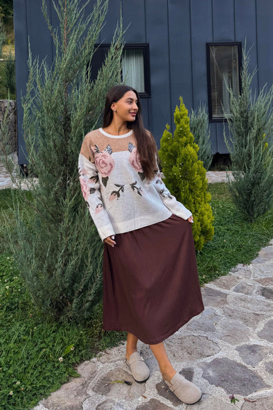 ZESICA Floral Oversized Crewneck Chunky Knit Pullover Sweater Tops
