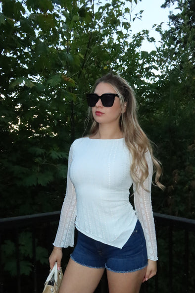 ZESICA Lace Mesh Double Lined Boat Neck Slim Fit Asymmetrical Tops