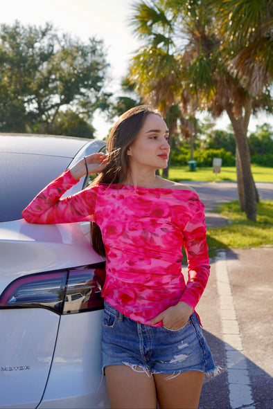 ZESICA Double Lined Sexy Long Sleeve Going Out Tops Floral Mesh Shirts